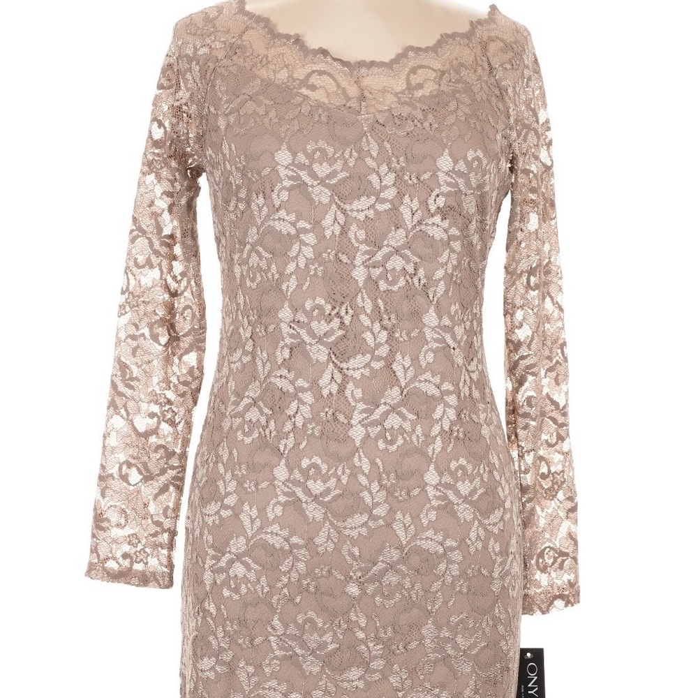 Onyx Nite Neutral Taupe Lace Midi Dress